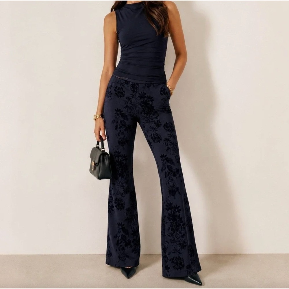 CHIARA BONI La Petite Robe Floral Flocked Velvet Burnout Flare Pants